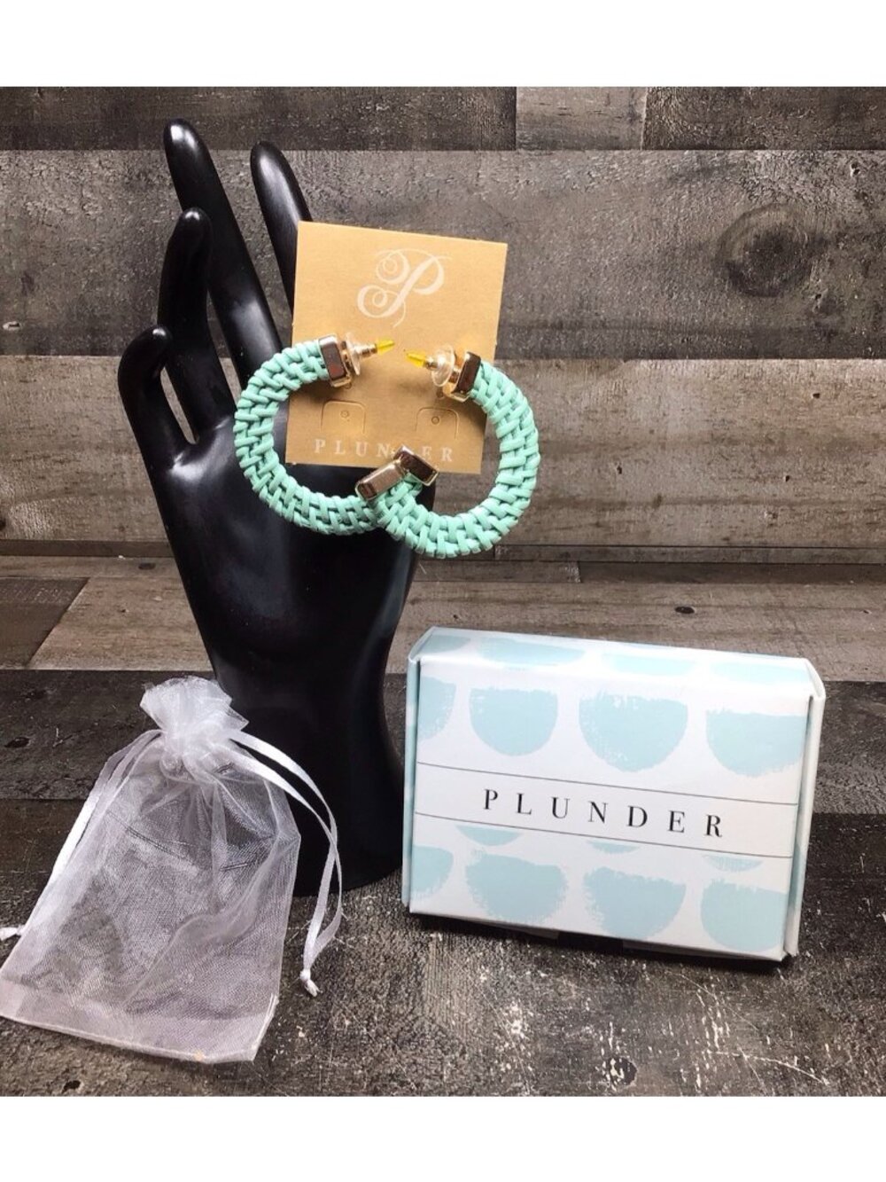 NWT exclusive Plunder tilly TEAL blue hoop earrings NEW WITH BOX